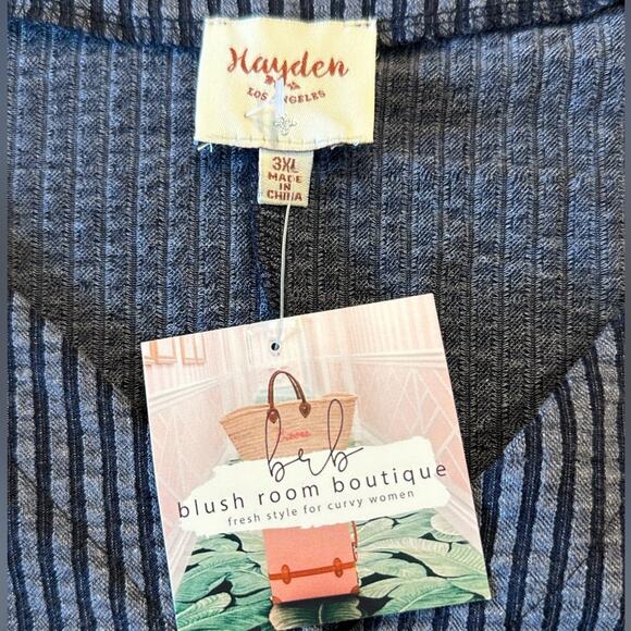 Hayden Women’s XXXL Blue Striped Jumpsuit Button Down and Tie Belt NWT - Picture 5 of 8